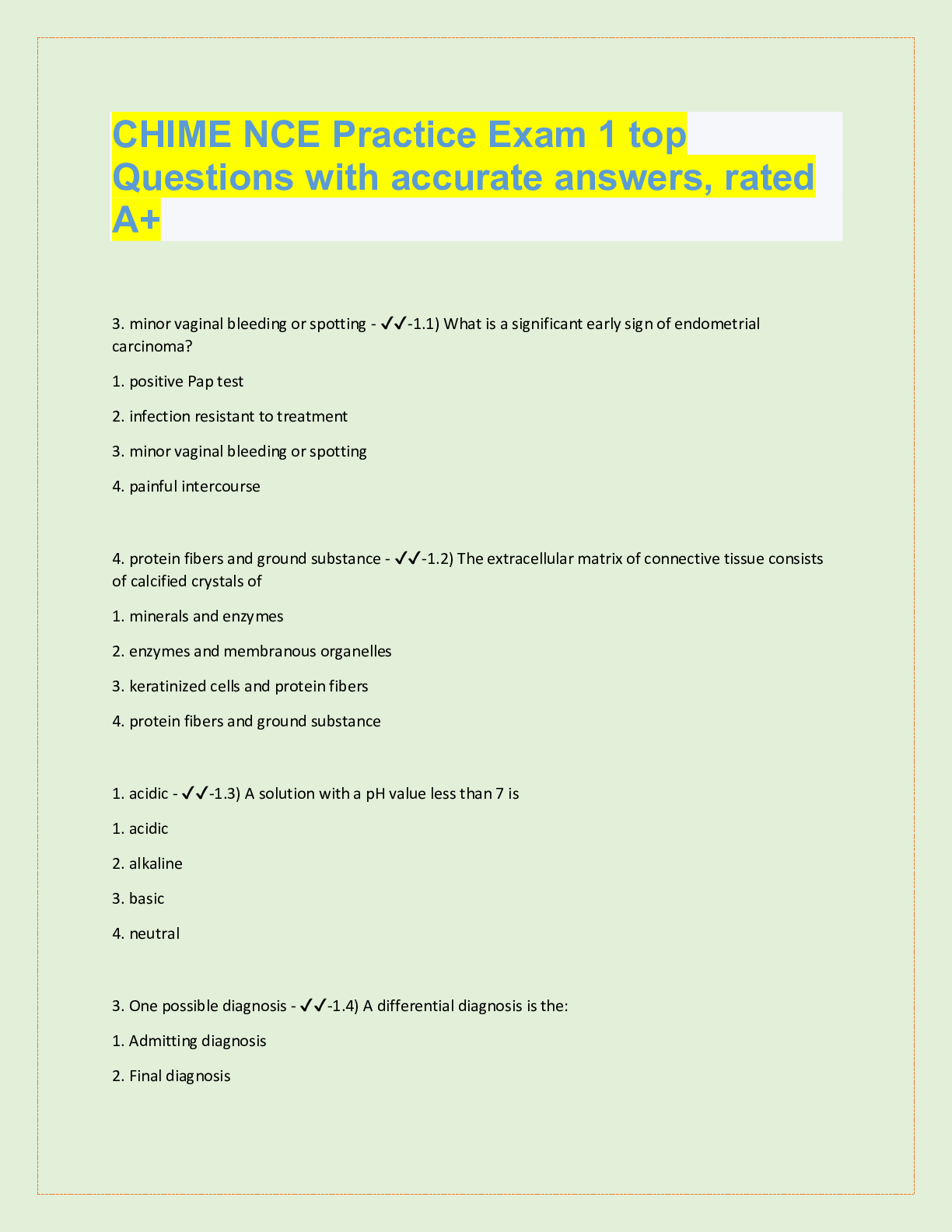 Preview image for CHIME NCE Practice Exam 1 top  Questions with accurate answers, rated  A+